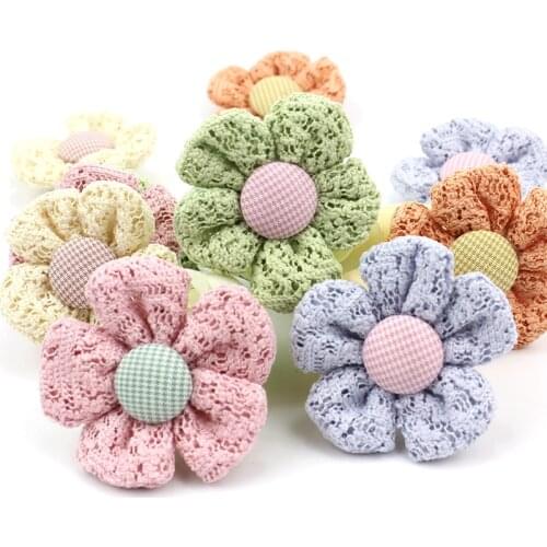 10Pcs 3.5cm Handmade Lace Fabric Flowers Padded Appliques For Crafts Babys Headwear Hairpin Decor Ornaments Accessories