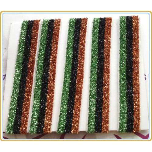 Price Negotiated) 5/8" Apple(Green) / Black / Orange Striped Color Elastic Glitter Ribbon