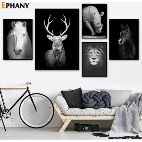Black White Deer Elephant Horse Wall Art Canvas Posters and Prints Minimalist Animal Paintings Wall Picture Modern Home Decor