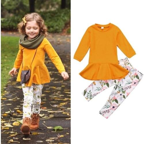 Toddler Kids Baby Girl Clothes Set Long Sleeve Solid Shirt 2pcs Top Dress+Leggings Set Clothes 2-7 Years girls clothes