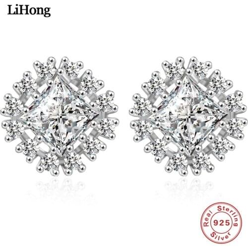 Elegant Square Shaped Cubic Zirconia Bridal Stud Earrings 925 Sterling Silver Luxury Wedding Jewelry For Brides