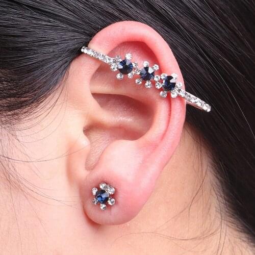 2018 New Fashion Ear Clip Rhinestone Crystal Gold/Silver Color Flower Ear Cuff Clip Cartilage Ear Cuff Earring Accessories