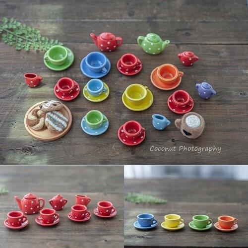 Coconut Newborn Photography Props Baby mini cute color Christmas red polka dot photography props cup saucer tea set