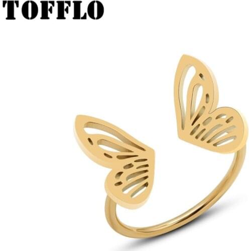 TOFFLO Stainless Steel Jewelry Hollow Butterfly Ring 18 K Gold Colour Elegant And Lovely Ring For Women BSA221