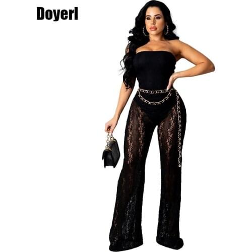 Black Sheer Lace Party Jumpsuit Women Elegance Evening Sexy Romper Bodycon Tube Jumpsuit Long Overalls for Women Clubwear Body