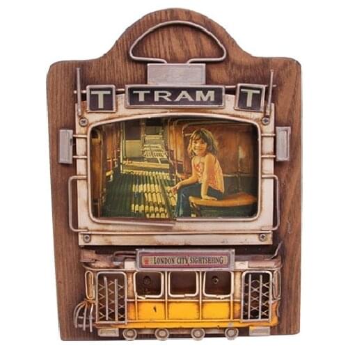 Photo Frame Metal Wood Tram Decor Vintage Decorative Gift Trinket Miniature Nostalgic Handmade Hand Painted Quality Durable