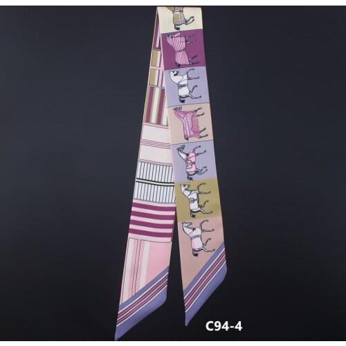Fashion 5X88CM Narrow Long Twill Silk Skinny Scarves Ladies Outdoor Small Neck Foulard Horse Print Decoration Hair Band Ribbon