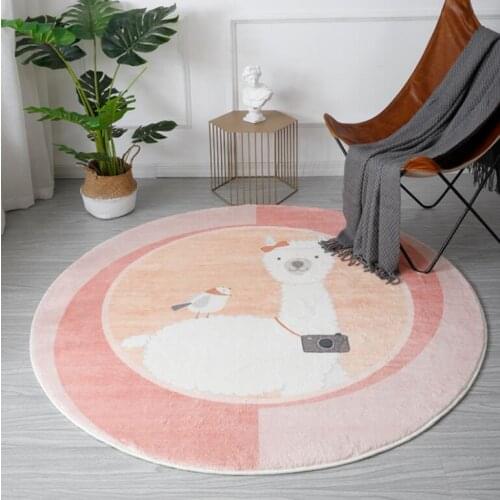 INS Cartoon Round Kids Bedroom Carpets Lamb Cashmere Pink Living Room Non-Slip Carpet Sofa Tatami Bedside Rugs Baby Crawling Mat