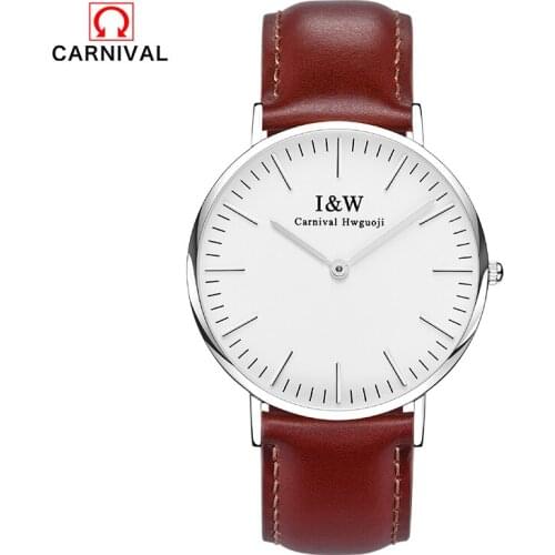 Carnival Top Brand Simple Style Men Business Watch Analogue Casual Ladies Fashion Genuine Leather Quartz Watch Relogio Wristwatc