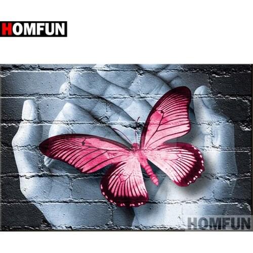 HOMFUN Full Square/Round Drill 5D DIY Diamond Painting "Hand holding butterfl" Embroidery Cross Stitch 5D Home Decor Gift A17005