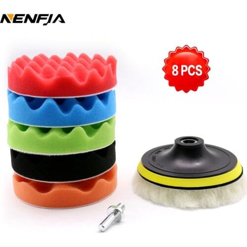8Pcs Buffing Pad Set Thread 3 inch Auto Car Polishing pad Kit for Car Polisher + Drill Adaptor M10 Power Tools accessories