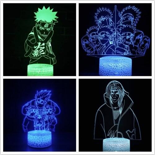 Naruto Uzumaki Uchiha Itachi Sasuke Kakashi 3D Night Light LED Touch Lamp for Bedroom Decor Nightlight Kids Child Birthday Gifts
