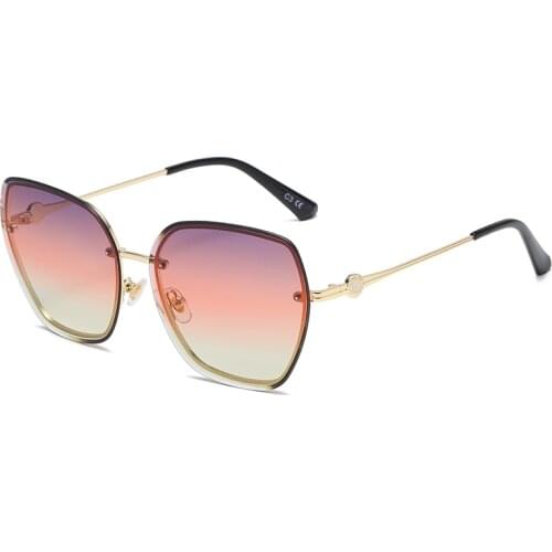 2021 Frameless Crystal Trimming Polygonal Lens UV Protection Sunglasses Ladies Retro Tide New Sunglasses Women 72059