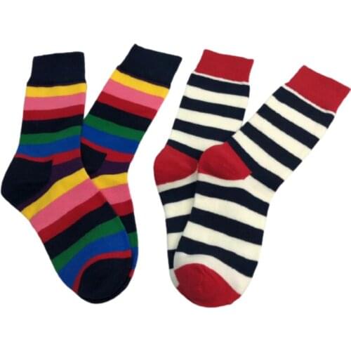 Autumn And Winter Socks Color Rainbow Zebra Cotton Socks Fashion Medium Tube Striped Color matching Casual Popular Female