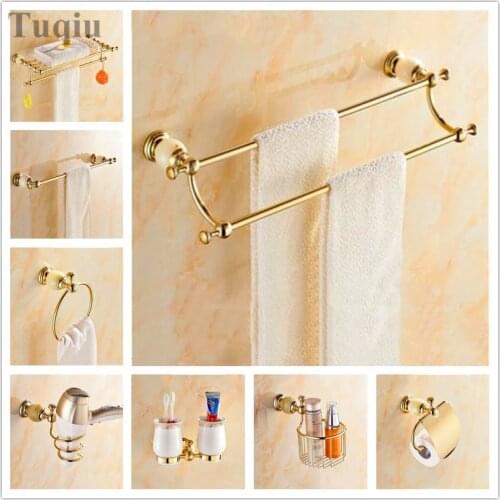 Free shipping all copper bath towel rack, bathroom pendant set, bathroom rack, bathroom hardware, jade gold suit