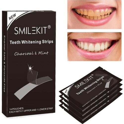 7 Pairs Activated Charcoal Teeth Whitening Strips Elastic Oral Hygiene Care Bleaching Strips Tooth Whitening Gel Remove Stains