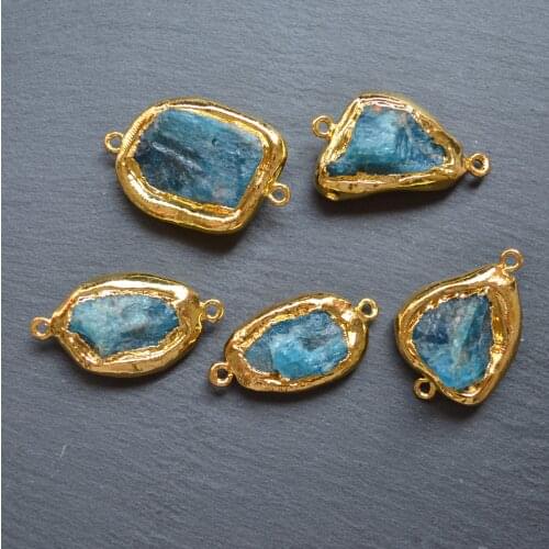 Nature apatite Irregular connector with gold electroplated edges for jewelry making