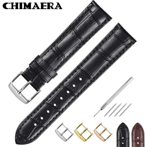 CHIMAERA Watch Band Watch Strap 14 16 18 19 20 21mm 22mm 24mm leather Black Brown Alligator Grain Bracelet Buckle Clasp