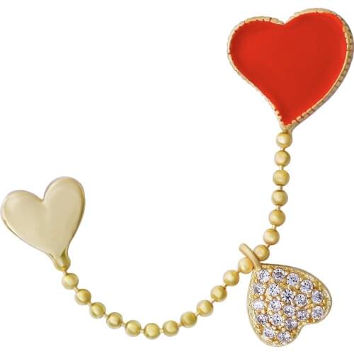 1 Pc Luxury Iced Out Heart Stud Earring Metal Chain Crystal Tassle Double Pierced Earrings Gold Crown Ear Rings Jewelry Gift