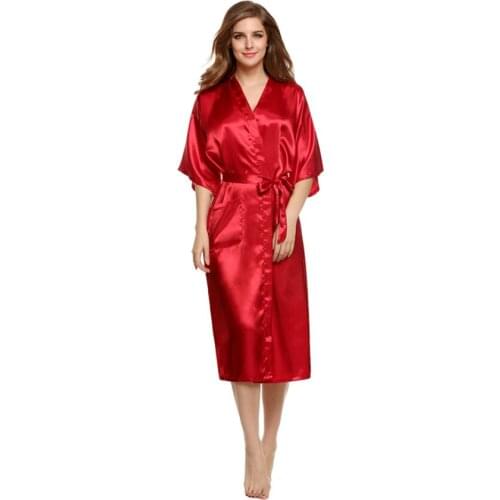 Sexy Lingerie Satin long Night Dress Elegant Unisex mens womens Solid plain rayon silk Robe Pajama Lingerie Nightdress Bathrobe