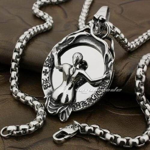 316L Stainless Steel Sexy Skull Women Magic mirror Mens Biker Pendant 4T031 Steel Necklect 24inches