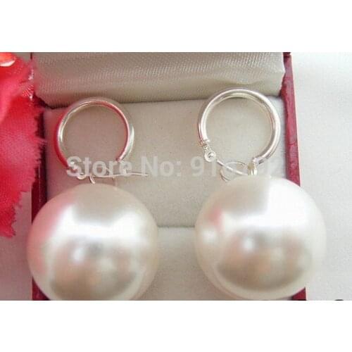 Wholesale > 16MM White Shell Pearl Earrings-925 Silver Lever Back no box
