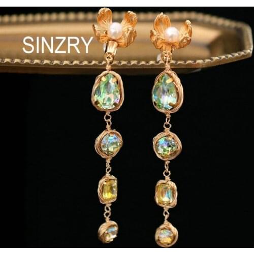 SINZRY hamdemade Freshwater Pearl shinning crystal drop earrings trendy lady creative party earring