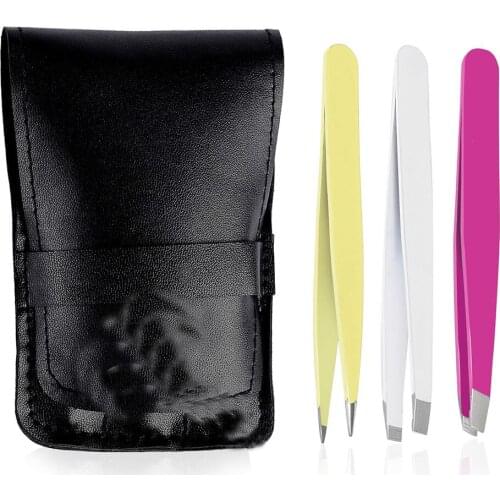 3pcs Stainless Steel Eyebrow Tweezers for Facial/ingrown Hair Splinter hairs Removal Eyebrow Plucker with Travel Case