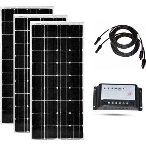 Solar Panel 12v 100w 3 Pcs Solar Modules 300w Solar Charge Controller 12v /24v 20A PV Cable RV Off Grid Motorhome Caravan Car