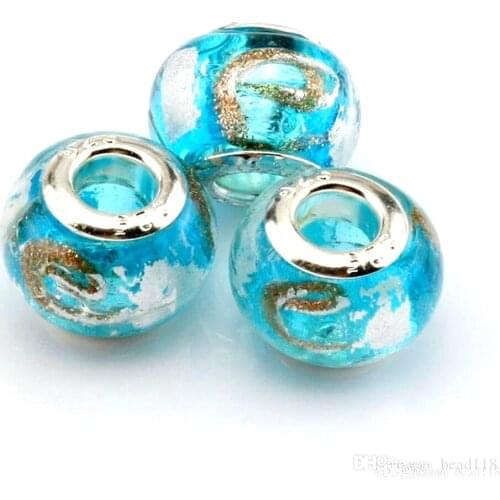 10Pcs Sky Blue Foil Alphabet "e" Glass Big Hole Spacers Beads For Jewelry Making Bracelet Necklace DIY Accessories