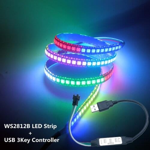 DC5V WS2812B Led Strip Light 30/60/144leds/m Addressable Individually SMD 5050 WS28 Chip Smart Lamp With USB 3key Controller Kit