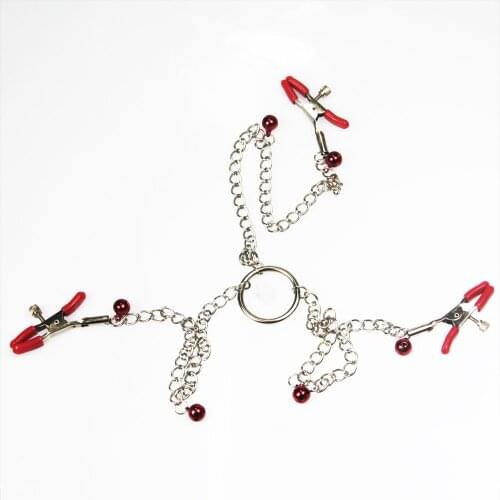 Triple Nipple and Clit Clamps with Chain Adult Game Breast Clips Milk BDSM clitoris Clip for Adult Couples Flirting Sex Toys