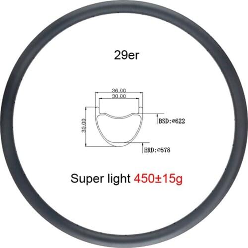 Ultralight 400g 29er 36mm x 30mm deep MTB XC clincher tubeless and carbon rim UD matte glossy cross country mountain bike rim