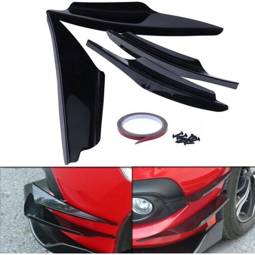 Universal Fit 4pcs/Set ABS Gloss Black Car/Auto Styling Accessories Front Bumper Lip Fins Splitter Spoiler Canard Valence Kit