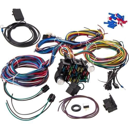 21 Circuit Universal Wire Wiring Harness 17 Fuses Street Hot Rod Hotrods Long Wire Kit for GM Ford Audi VW Seat