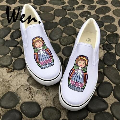 Wen Original Men Womens Slip On Shoes Design 2 Colors Shoes Colorful Russia Matryoshka White Black Canvas Sneakers Plimsolls