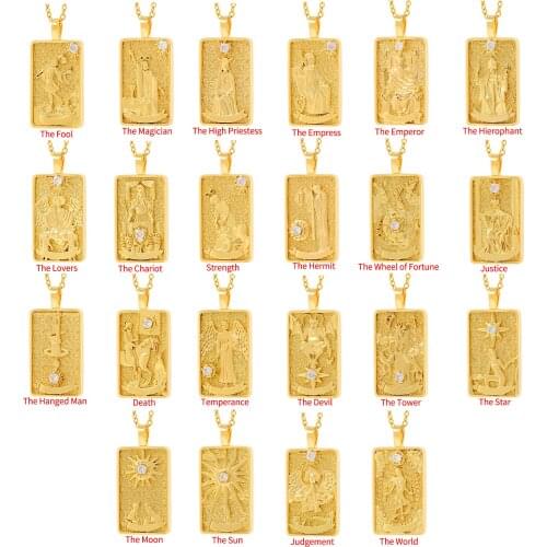 Vintage Tarot Cards Amulet Necklaces For Women Man kabala Symbols Zircon Square Necklace Punk Sun and Moon Pendant Jewelry Gifts
