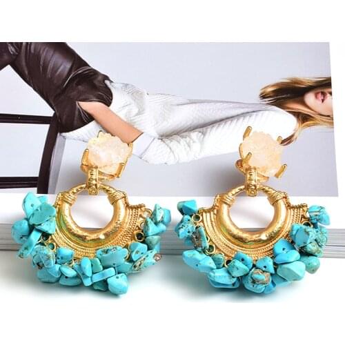 Vintage Handmade Beaded Earring For Women Boho Jewelry Resin Stone Statement Jewelry Bohemian Ear Ring Drop Earrings