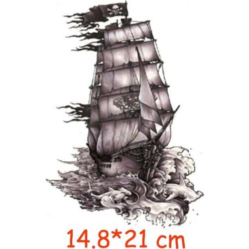 Waterproof temporary Tattoo Sticker pirate ship skull flag tatoo water transfer fake tatoo flash tatto Woman Man kid 14.8*21 cm