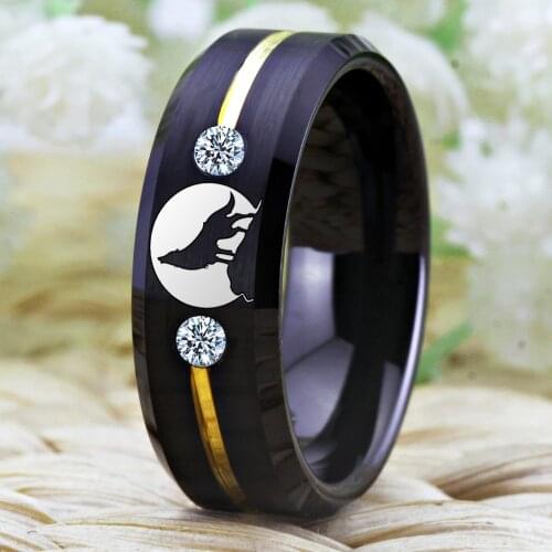 Tungsten Wolf Rings For Men Lone Wolf Howling Moon Ring Mens Weding Band Engagement Odin Symbol Rings Male Finger Jewelry