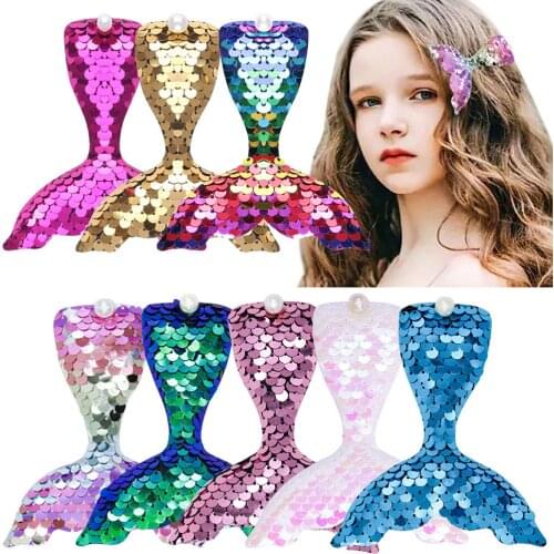 1 Pcs Reversible Sequins Head Clips For Girls Rainbow Mermaid Pearls Hairpins Korea Lovely Fashion Headdress Hair Accessories