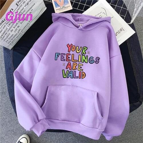 Your Feelings Are Valid Girls Hoodie Fashion Hoodies Women Harajuku Sweatshirt Female Pullovers Long Sleeve Goth Pink Black Tops