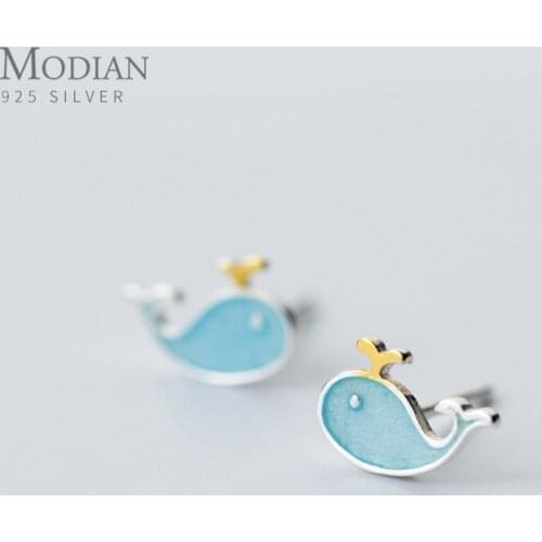 Modian Tiny Enamel Dolphin Jewelry For Women 925 Sterling Silver Animal Whale Cute Stud Earrings Korean Female Silver Earring