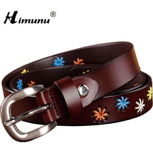 [HIMUNU] Fashion Brand Genuine Leather Belts for Women Vintage Floral Design Cowskin Belt Woman Top Quality Women belt 4 Color