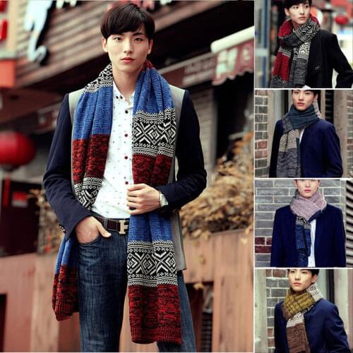 KLV Winter Gentleman Men or Women Fashion Casual Shawl Wrap Muffler Geometric Scarf Assorted Color Scarves Warm 5 Colors