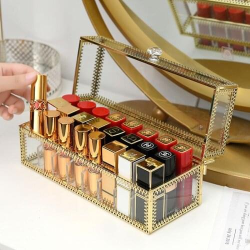 Gold Makeup Organizer Storage box Plastic Container Case for Lipstick Skin Care Nail Polish Display Stand Lipstick Holder