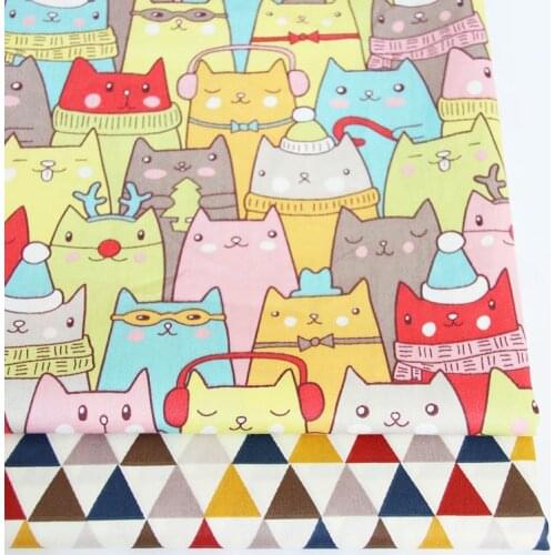 Cat Triangle Printed Printed 100% Cotton Fabric For Making Dresses Cushions Blanket Sewing Baby Child Bed Sheet Textile