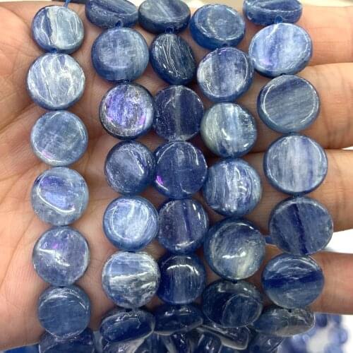 12mm Natural Kyanite Stone Beads 15'' Blue Coin DIY Loose Beads For Jewelry Making Men Women Beads Necklace Bracelet Gift