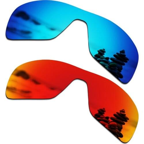 SmartVLT 2 PCS Polarized Sunglasses Replacement Lenses for Oakley Turbine Rotor Ice Blue and Fire Red