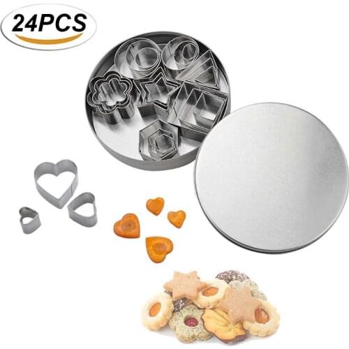 24pcs/pack Mini Cookie Cutter Shapes Set Stainless Steel Metal Stamps Pie Crust Fruit Cut Cake Fondant Pastry Mousse Clay Mold
